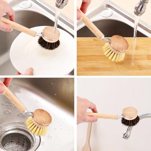 Bamboo Dish Brush with 3pcs Replacement Heads