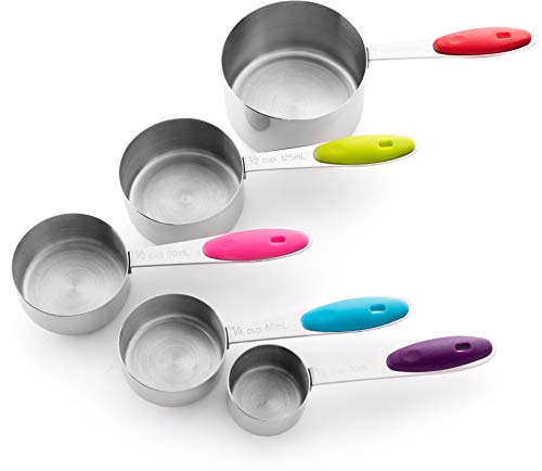 Bellemain Stainless Steel Measuring Cups Set of 6, Nesting Design - color: Stainless Steel with Colored Handles