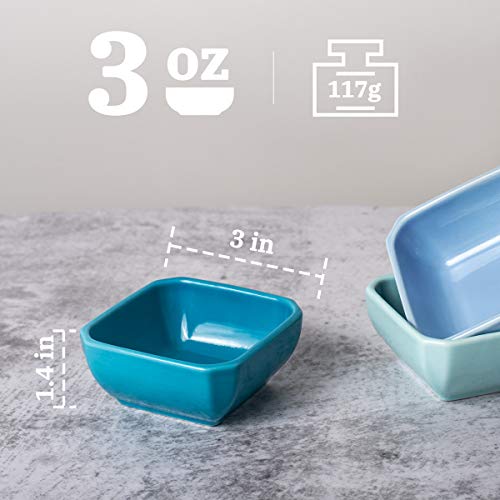 DELLING 3 Oz Ceramic Dip Bowls Set of 6 Colorful, Porcelain Dipping Sauce Cups - Small Bowls for Soy Sauce Ketchup BBQ Condiment, Stackable Dishwasher Microwave Safe - size: 3oz