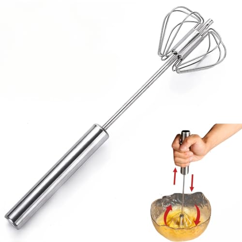 Semi-Automatic Whisk,Stainless Steel Egg Whisk,Premium Stainless Steel Mixer for Kitchen Cooking,ldeal Egg Beater All Purpose Stirrer (10 inch)