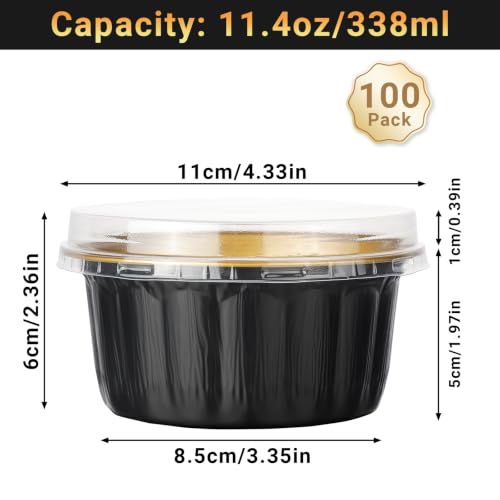 Beasea 11.4oz Disposable Ramekins with Lids, 100 Pack, Black Gold - color: Black/Gold, size: 11.4oz 100pcs