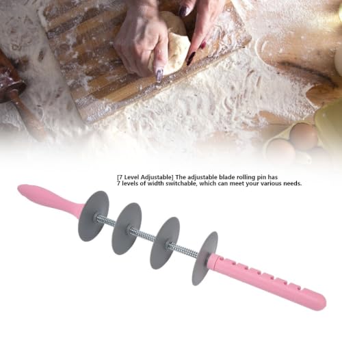 Adjustable Dough Cutter Roller, Multi Wheel Croissant Cutter Rolling Pin, ABS Pastry Roller for Bread Pizza Cookies, Grey Pink