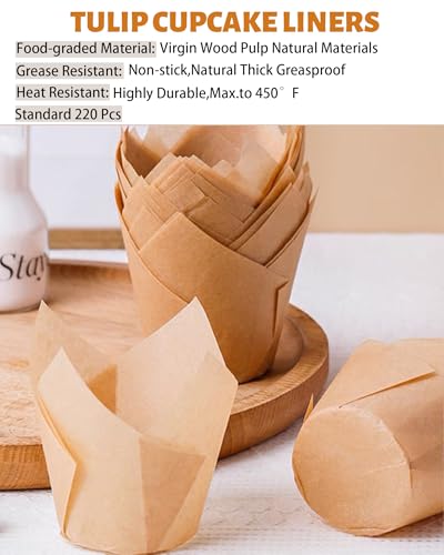220PCS Tulip Cupcake Liners, Parchment Muffin Liners, Natural - color: Natural, size: 220 Count