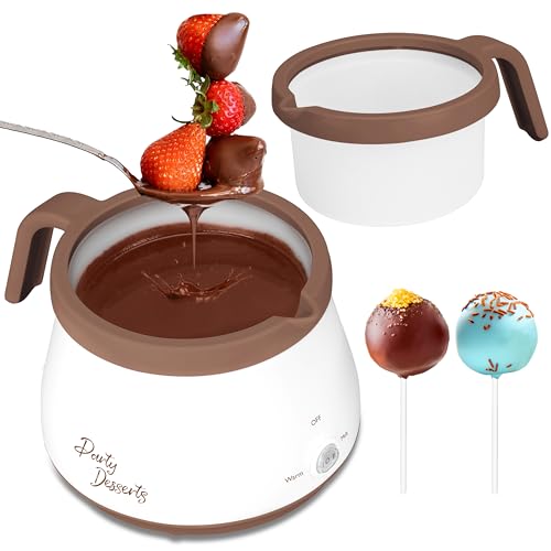 Party Desserts Candy and Chocolate Melting Pot, Mini Electric Fondue Pot, Melts Candy Chocolate in a Couple of Minutes, Ideal for Cake Pops Cookies Cakes, 1 Cups, Single Pot, Brown - color: Brown