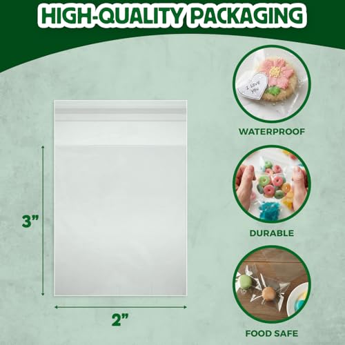 Seal Fresh Self Sealing Cellophane Bags - 2" x 3" (1000 Count) - Clear Plastic Resealable Cello Bag - Cellophane Treat Bags, Cookie Bags for Packaging, Candy bags, Cello Bags, Pastry Bags - size: 2" x 3"