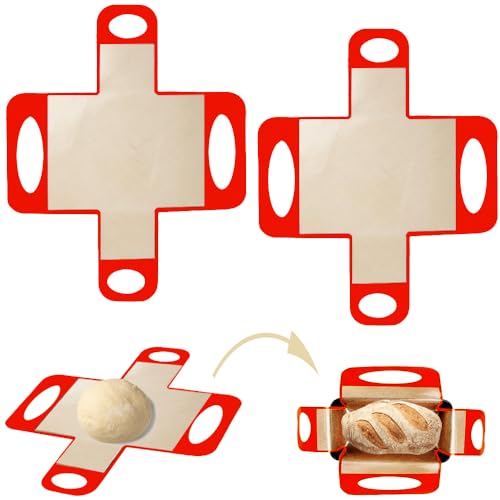 Silicone Bread Sling Mat - Reusable Sourdough Bread Making Loaf Pan Lifter Liner Non-stick & Easy Clean Dough Transfer Mats with 4 Handles Fits for 9x5" or 1.5lb Loaf Pans-Red - color: 2Pcs Red