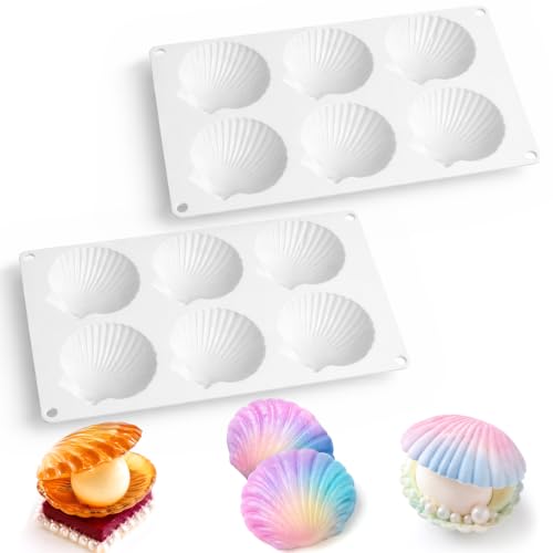 Juome 2 Pack Shell Shaped Silicone Molds - Seashell Chocolate Baking Molds - color: 2Pcs Large Seashell