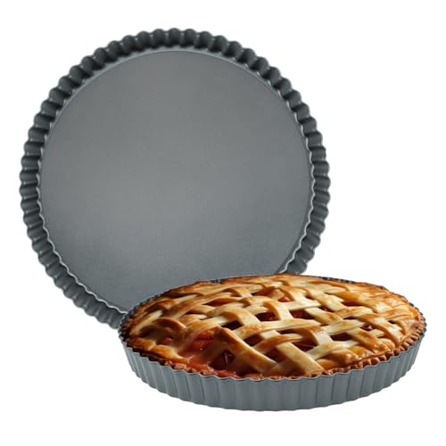 2 Pack Tart Pan 10 Inch with Removable Bottom, Non-Stick Carbon Steel Pie Pan, Quiche Baking Dish Mold for Cake Cookie, 10 Inch - color: 10 Inch