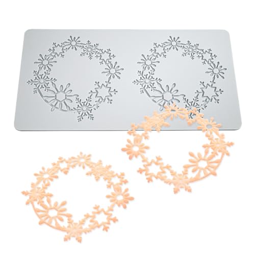 mostsom Lace Embossing Mat, Snowflower Wreath Silicone Fondant Impression Mold for Cake, Biscuit, Cookie, Pudding, Chocolate, Cupcake Toppers, Clay, DIY Dessert Decoration (B_ Snowflower Wreath) - size: B_ Snowflower Wreath