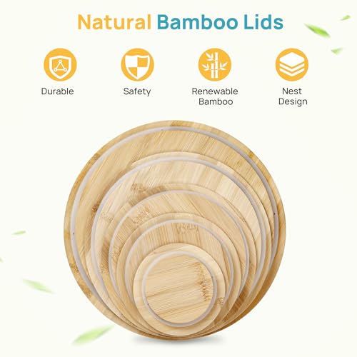 Vtopmart 5 Pack Glass Mixing Bowls with Bamboo Lids, Nesting Set - style: 5-piece set