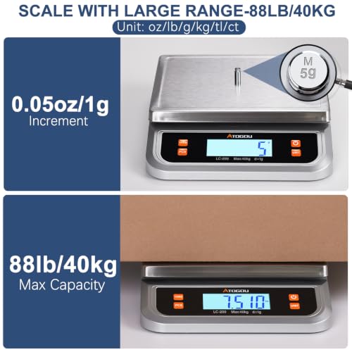 Atogou 88lb Food Scale, Commercial Kitchen Scale Plug-in Usable - size: Silver 88 lb (40 kg)