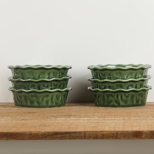 Vicrays Ceramic Pie Pan for Baking - 5.5 inch Small Pie Plates Deep Dish Round Pot Casserole Mini Serving Bowl, Microwave Oven Safe for Dessert Apple Pie Cake Tart Pizza, Set of 6 - Green - color: Green