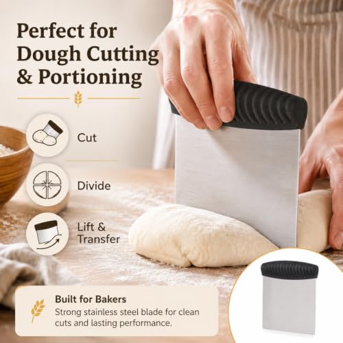 Heavy Duty Stainless Steel Dough Scraper & Bench Scraper – Multipurpose Metal Baking Tool with Measuring Scale, Random Color Handle