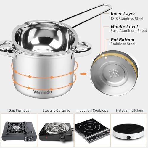 Double Boiler Pot Set, 0.7QT & 1.7QT Stainless Steel Chocolate Melting Pots