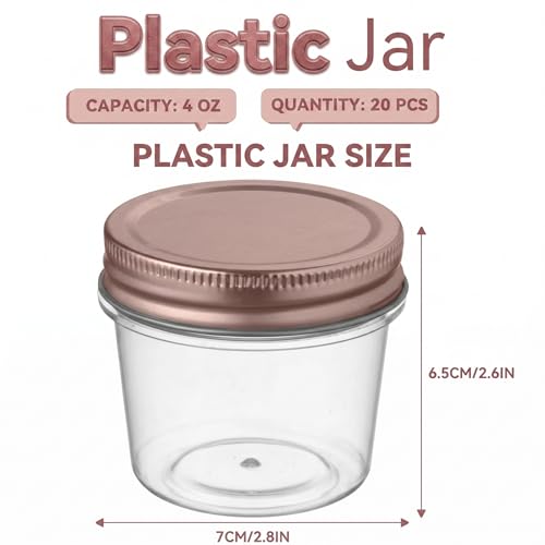 novelinks 4 oz Plastic Small Mason Jars and Small Plastic Jars with Lids - color: Rose Gold, size: 20 Pack 4 Ounce