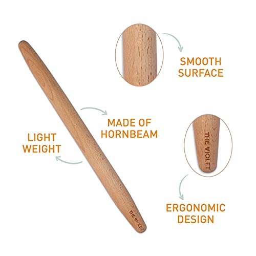 THE VIOLET Wooden French Rolling Pins for Baking, Fondant, Pasta, Dough, Pastry, Pizza, Cookies, Wood Rolling Pin, 17" Tapered Design - Essential Kitchen Tools (French 17 Inch) - size: French 17 Inch