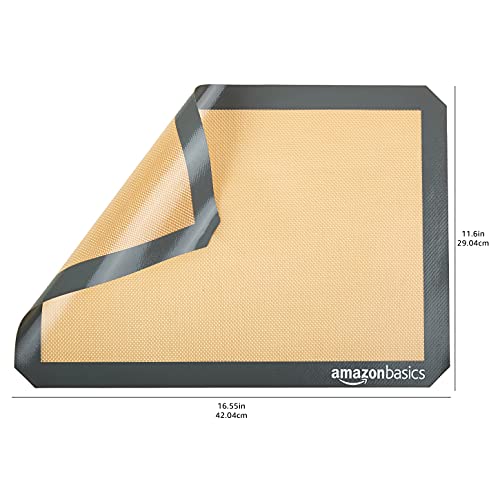 Amazon Basics Non-Stick Silicone Baking Mat, Food Safe, Dishwasher Safe, Heat Resistant, 16.5" x 11.6", Beige/Gray, Rectangular, 4-Pack - size: 4-Pack, style: Baking Mat