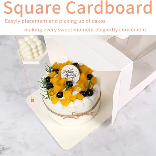 6x6x6 Cake Boxes with Handle & Boards, 24 Pack White for Cupcakes