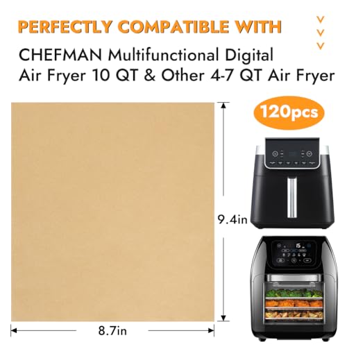 BYKITCHEN Air Fryer Liners Compatible with CHEFMAN 10QT & 4-7QT Airfryer - size: 8.7 x 9.4 Inch