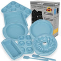 Nonstick Silicone Baking Mat Set, 9-in-1 Heat Resistant Cookie Sheet & Cake Pan Molds for Muffin, Loaf, Pizza, Cheesecake, Cupcake, Pie - Oven Bakeware Tools Kit - color: Blue