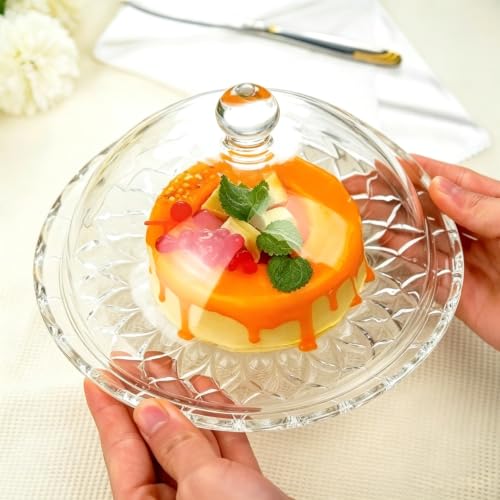 7'' Glass Cake Plate with Dome, Clear Cake Stand with Lid