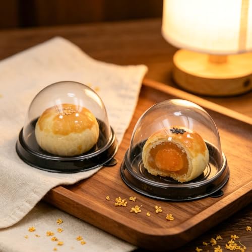 2 Inch 30 Pack Black Mini Cake Container Plastic Mini Cupcake Boxes Muffin Pod Dome Muffin Single Container Box with a Transparent Lid for Dessert Mooncake Cake Macaron - color: Black