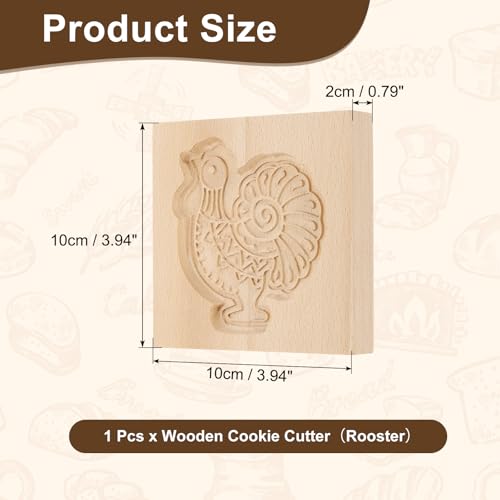 uxcell Cookie Stamp Wooden Cookie Cutter Baking Tools Rooster