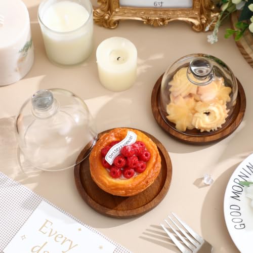 VALICLUD 2-Pack 4.13 Inch Dessert Trays with Glass Dome Covers Cake Stand Set for Home Restaurant Serving Cupcake Plates and Cake Holders