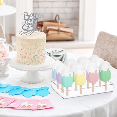 Gejoy Clear Cakesicle Stand 12 Holes, 12 Acrylic 50 Wood Sticks Ice Pop