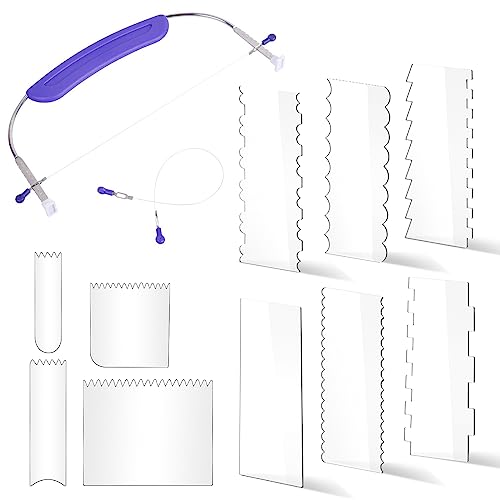 Adjustable Cake Leveler 2- Wires Cake Slicer Cutter with 10pcs Cake Scraper Smoother Cake Decorating Comb Set Icing frosting Tools