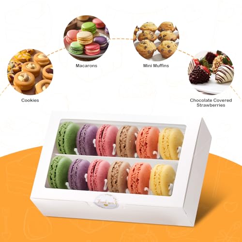 Macaron Boxes with Window, Pack of 20, 7.3x4.6x2in, Each Holds 12pcs - size: 7.3x4.6x2 inches