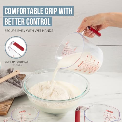 Chef Pomodoro Liquid Measuring Cups Set, Plastic, Fade-Proof Marks, 3pc