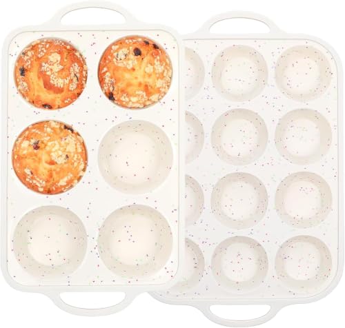 Silicone Muffin Pan with Metal Reinforced Frame - Mini Muffin Pan for Homemade Muffins, Cupcakes, and Bread, Oven and Dishwasher Safe - Set of 2, 6-Cup and 12-Cup - size: Jumbo+Standard