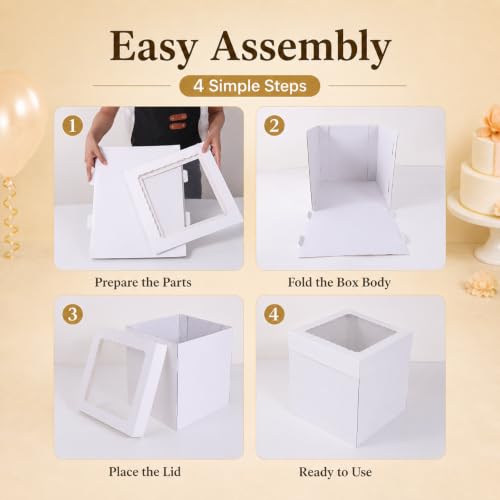 14x14x12 Inch White Corrugated Cake Boxes for 10-12 Inch Large Tiered Cakes - size: 14*14*12inch/4pcs