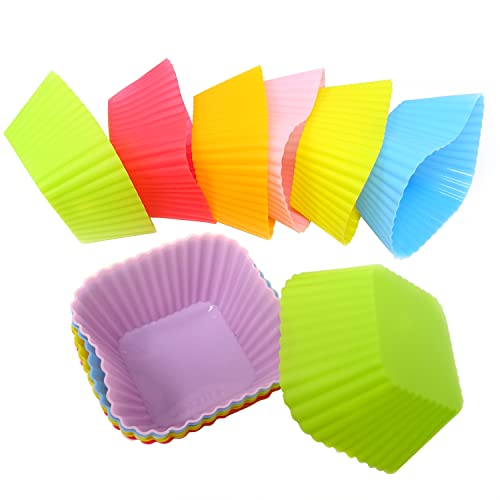 "Honbay 12PCS Silicone Square Reusable Cake Cup Sets Baking Cups Nonstick Liner Molds Cupcake Baking Molds for Making Muffin, Chocolate, Bread (70 x 70 x 32mm)" - style: Square