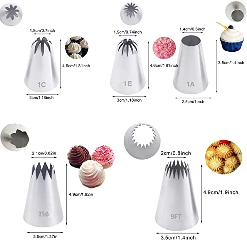 Piping Tips Large Pastry Tips Set,Cake Cream Decorating Tips for Frosting,Icing Piping Nozzle For Cupcakes Cakes Cookies(1A,1C,1E,356,9FT) - color: Type C