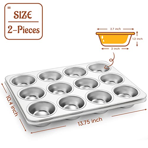 P&P CHEF 12-Cup Muffin Pan Tin, Stainless Steel Cupcake Pan, 2Pcs - size: 12 Cup
