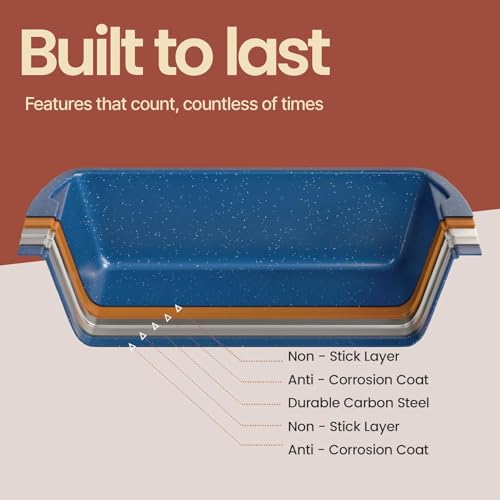Nonstick Loaf Pan Set Pack of 4, Carbon Steel 11" Large Baking Bread Pan, Oven Safe Up to 450°F, PFOA, PFOS, PTFE Free, Space Saving Stackable Design, Stain Resistant, Dishwasher Friendly, Blue Marble - color: Blue Marble, size: 4 Pack