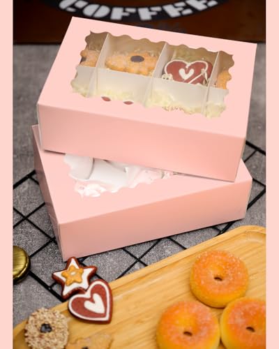qiqee Pink Auto-pop up 6 Cupcake Boxes with Window 30 Packs Cupcake Box 9.4"x6.1"x3.3" Bakery Boxes For Cupcakes Carrier, Cupcake Containers - color: Pink, size: 6 Holder/30 Packs