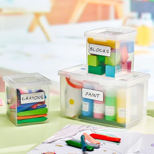 Bostitch Konnect Storage Containers with Lids, Clear Plastic Box, Stackable for Crafts, Home, and Office Organization, Labels, 3-Piece (1 4 Qt Box, 2 1.5 Qt boxes) - size: 4 Qt 1 Pack, 1.5 Qt 2 Pack