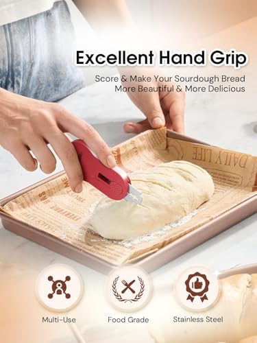 CLUEAPOP Bread Lame, Magnetic Storage Sourdough Scoring Tool With 5 Individual Blades For Artisan Bread, Essential Sourdough Baking Supplies, Scoring Knife for Bread Baking - color: Red