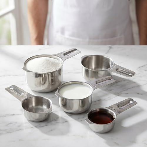 Stainless Steel Measuring Set, Stackable Design Metal Cups and Spoons, Engraved Markings for Dry and Liquid Ingredients 7PCS Silver(cup) - color: Silver(cup), size: 7PCS