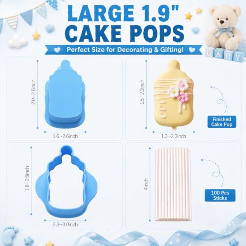 10 Pcs Baby Shower Cake Pop Molds Set with 100 Sticks - style: Baby Shower