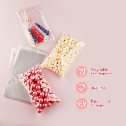 Prestee 200 Pack Self-Sealing Cellophane Bags 6x10 - Clear Bags for Small Gifts, Cookies, Candy, and Bakery - Airtight Goodie Bag for Gift Giving and Packaging - Food-Safe Plastic Treat Bag - style: Self-Sealing