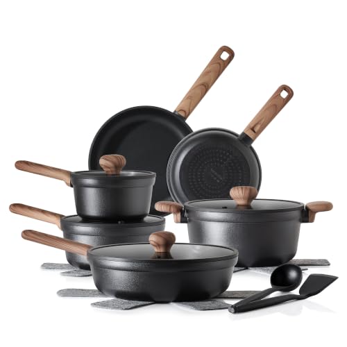 SENSARTE Nonstick Pots and Pans Set, 17pcs Black Cookware Set - color: Matte Black