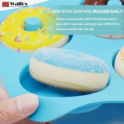 Walfos Silicone Donut Mold - Non-Stick Silicone Doughnut Pan Set, Heat Resistant, Make Perfect Donut Cake Biscuit Bagels, BPA FREE and Dishwasher Safe, Set of 2 - color: Blue&Grass Green, size: 3 Inch Diameter