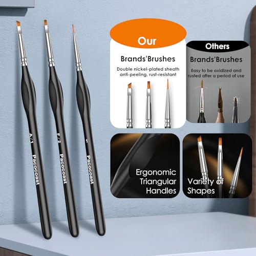 12Pcs Detail Paint Brushes Set for Miniature Fine Art Painting - color: Silver, Black