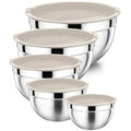 P&P CHEF Metal Mixing Bowls with Lids Set, Airtight Lids & Khaki - color: Khaki, style: Airtight Lids