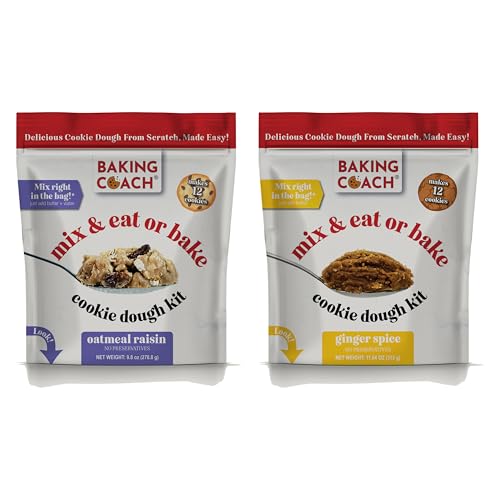 Baking Coach 2 Pack Mix & Eat or Bake Cookies - Edible Cookie Dough Mix Kit - color: 2 Pack Oatmeal Raisin Ginger