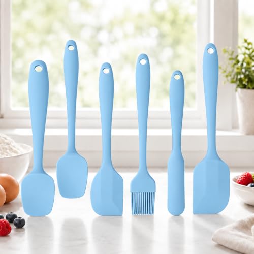 Silicone Baking Tools Set 6-Piece Kitchen Mixing Spatula Turner Brush Cake Spreader, Blue - color: Blue